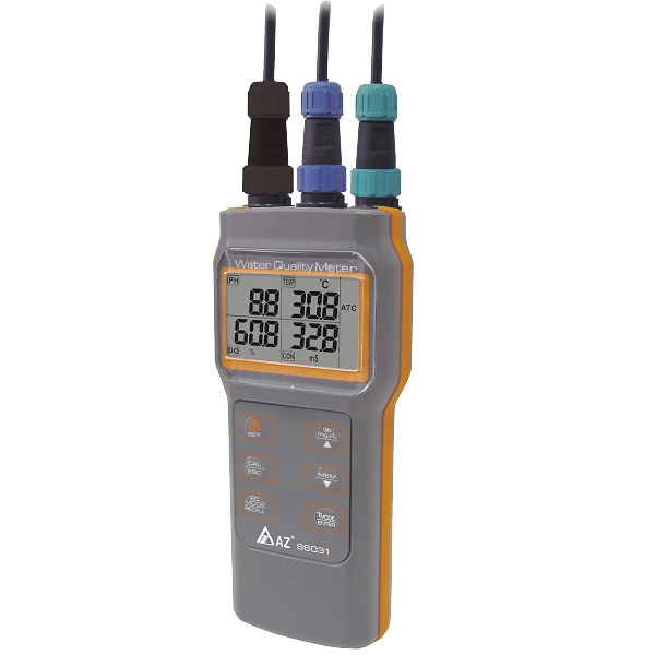 Medidor de Calidad del Agua Multiparamétrico AZ-86031, Medidor de Oxígeno Disuelto, pH, Conductividad, Salinidad y Temperatura